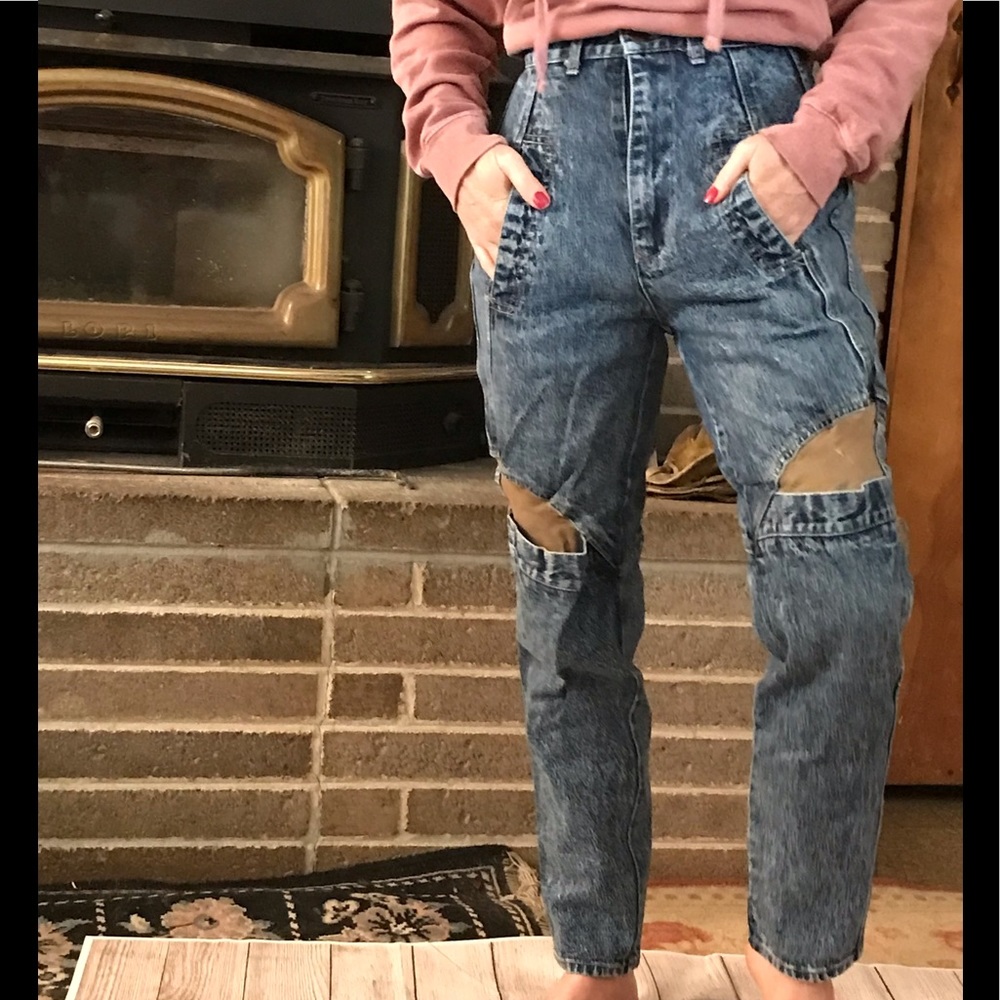 Vintage cargo acid wash high rise jeans (7B)